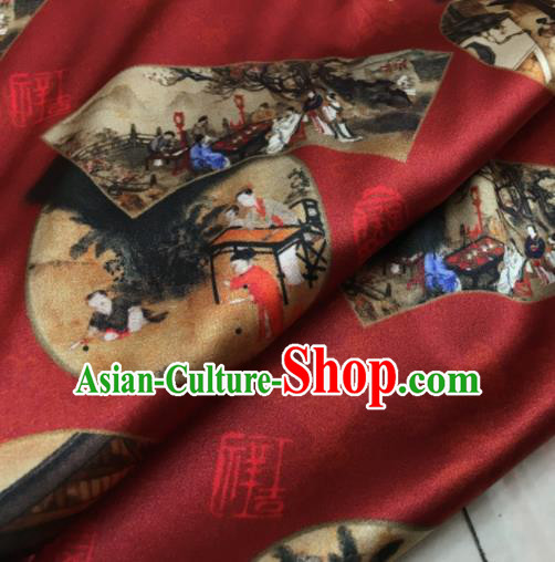 Asian Chinese Classical Pattern Wine Red Brocade Satin Drapery Traditional Cheongsam Brocade Silk Fabric