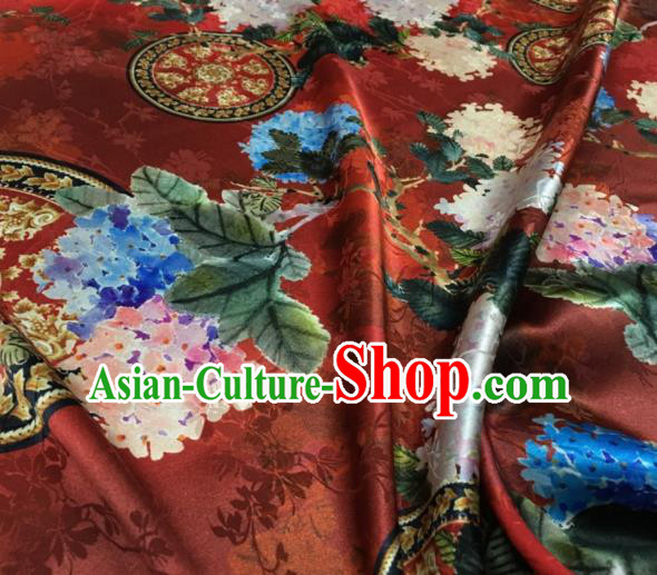 Asian Chinese Classical Kapok Pattern Purplish Red Brocade Satin Drapery Traditional Cheongsam Brocade Silk Fabric