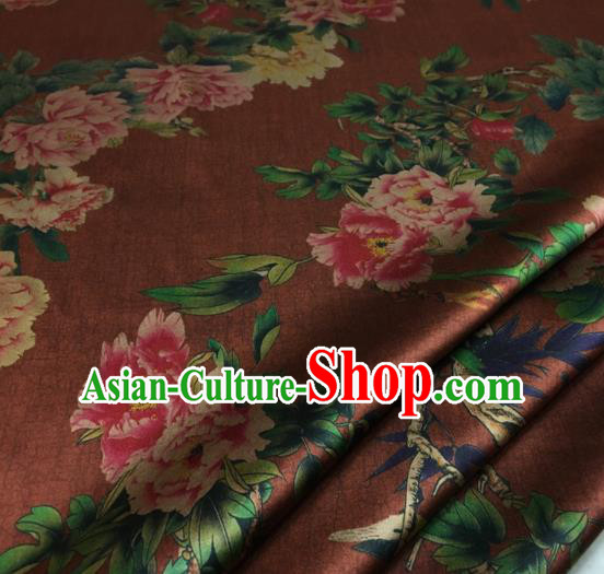 Asian Chinese Classical Peony Pattern Brown Brocade Satin Drapery Traditional Cheongsam Brocade Silk Fabric