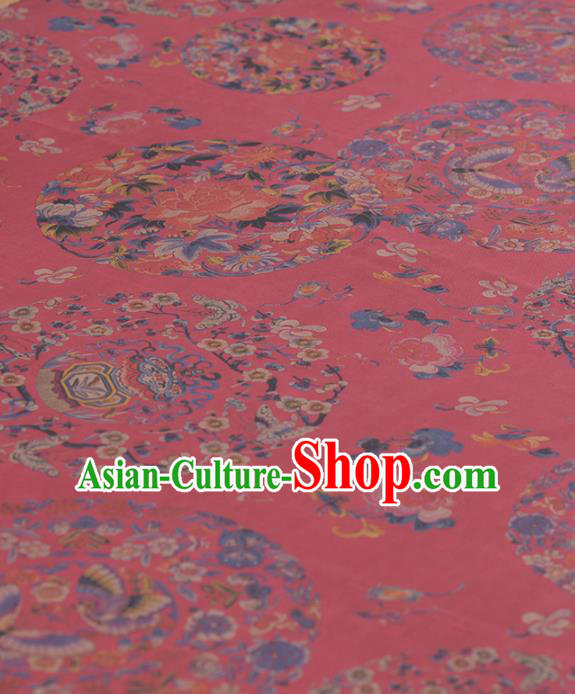 Asian Chinese Classical Plum Blossom Butterfly Pattern Rosy Gambiered Guangdong Gauze Traditional Cheongsam Brocade Silk Fabric