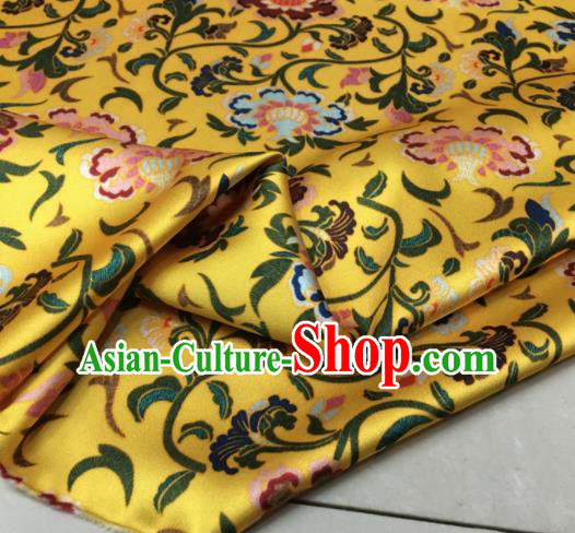 Asian Chinese Classical Totem Pattern Yellow Brocade Satin Drapery Traditional Cheongsam Brocade Silk Fabric