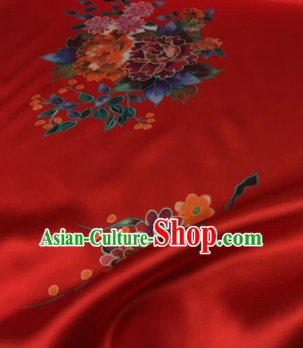 Asian Chinese Classical Orchid Peony Pattern Red Brocade Satin Drapery Traditional Cheongsam Brocade Silk Fabric