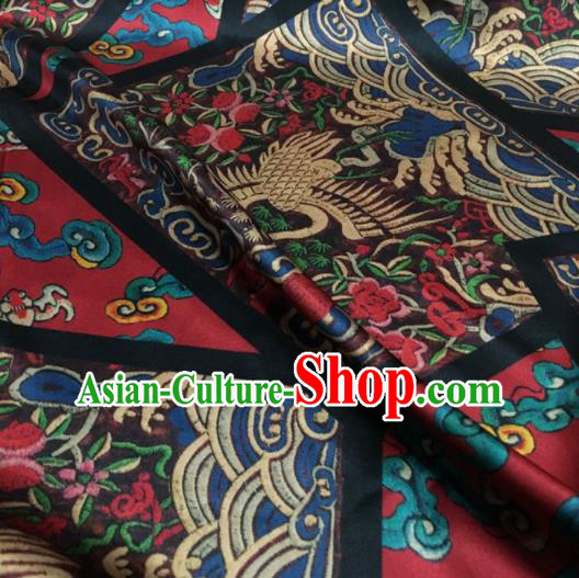 Asian Chinese Classical Crane Pattern Purplish Red Brocade Satin Drapery Traditional Cheongsam Brocade Silk Fabric