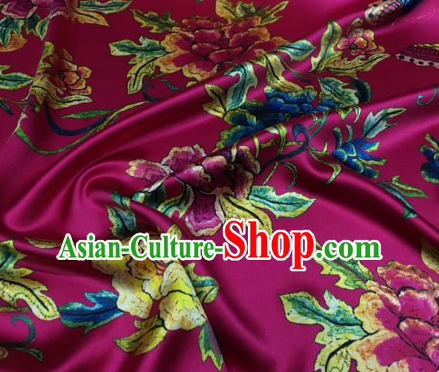 Asian Chinese Classical Peony Flowers Pattern Rosy Brocade Satin Drapery Traditional Cheongsam Brocade Silk Fabric