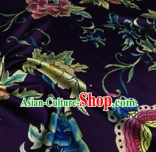 Asian Chinese Classical Peony Flowers Pattern Purple Brocade Satin Drapery Traditional Cheongsam Brocade Silk Fabric