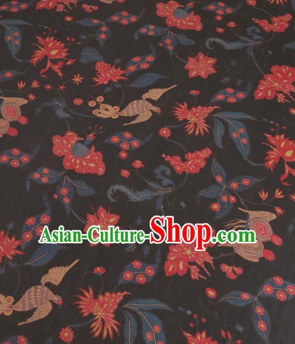 Asian Chinese Classical Birds Pattern Black Gambiered Guangdong Gauze Traditional Cheongsam Brocade Silk Fabric