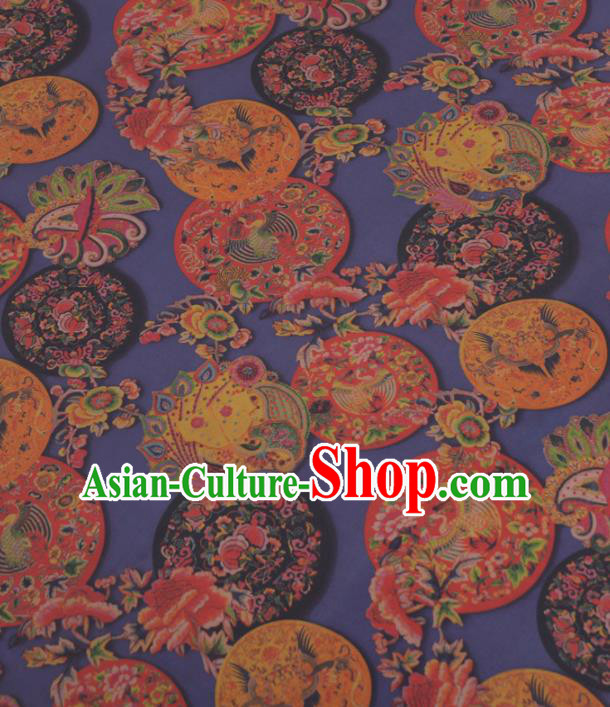Asian Chinese Classical Phoenix Peony Pattern Purple Gambiered Guangdong Gauze Traditional Cheongsam Brocade Silk Fabric