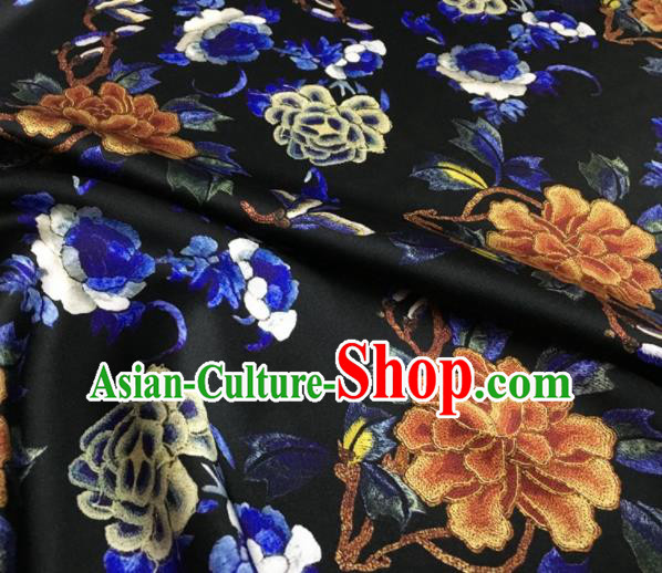 Asian Chinese Classical Peony Pattern Black Brocade Satin Drapery Traditional Cheongsam Brocade Silk Fabric