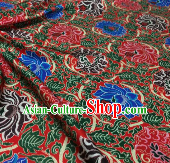 Asian Chinese Classical Lotus Pattern Red Brocade Satin Drapery Traditional Cheongsam Brocade Silk Fabric