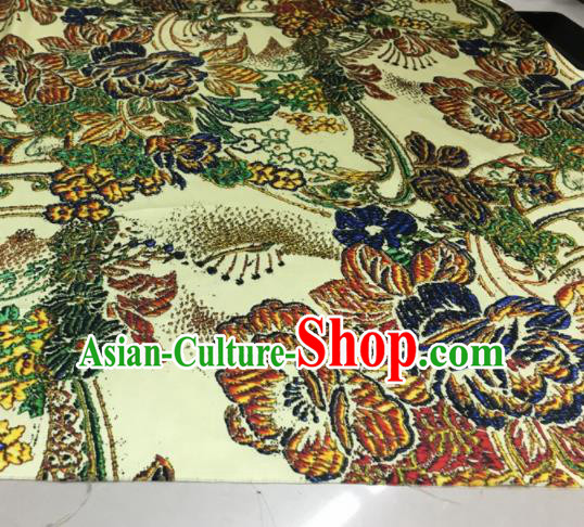 Asian Chinese Classical Peony Pattern Yellow Brocade Satin Drapery Traditional Cheongsam Brocade Silk Fabric