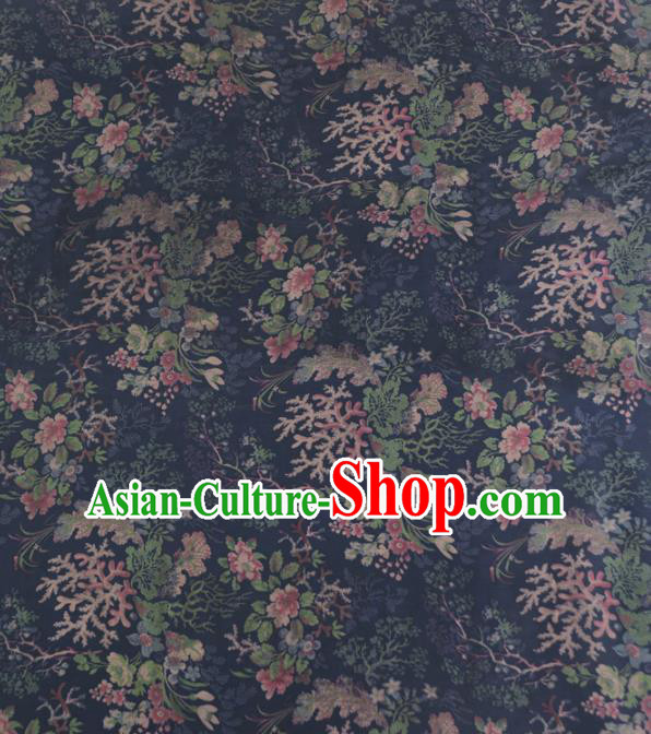 Asian Chinese Classical Snow Peony Pattern Blue Gambiered Guangdong Gauze Traditional Cheongsam Brocade Silk Fabric