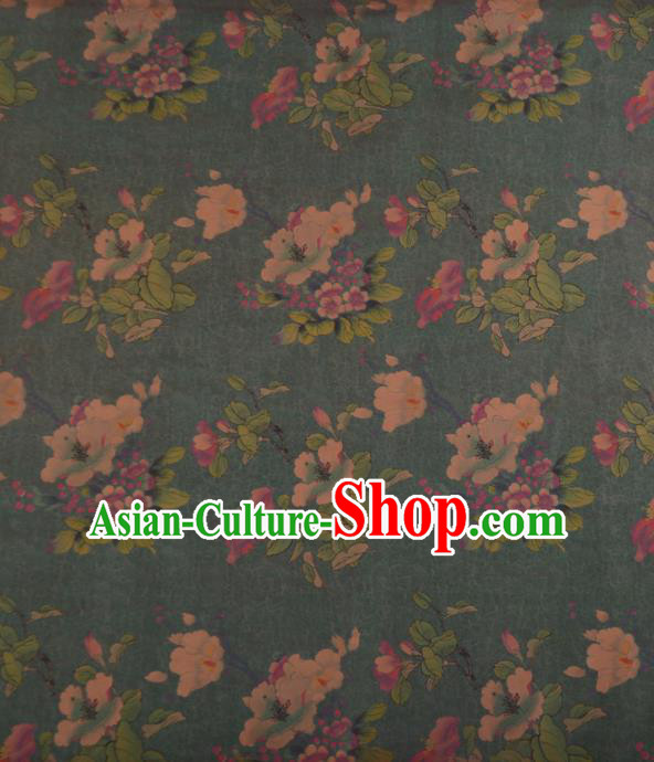 Asian Chinese Classical Pear Flowers Pattern Olive Green Gambiered Guangdong Gauze Traditional Cheongsam Brocade Silk Fabric