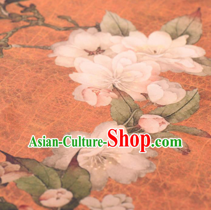 Asian Chinese Classical Pear Flowers Pattern Orange Gambiered Guangdong Gauze Traditional Cheongsam Brocade Silk Fabric