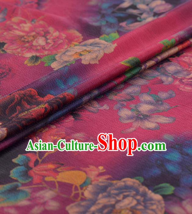 Asian Chinese Classical Flowers Pattern Rosy Gambiered Guangdong Gauze Traditional Cheongsam Brocade Silk Fabric