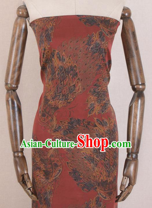 Asian Chinese Classical Peacock Tail Pattern Red Gambiered Guangdong Gauze Traditional Cheongsam Brocade Silk Fabric