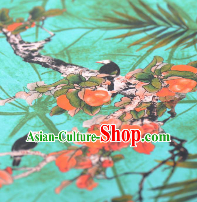 Asian Chinese Classical Flowers Bird Pattern Green Gambiered Guangdong Gauze Traditional Cheongsam Brocade Silk Fabric