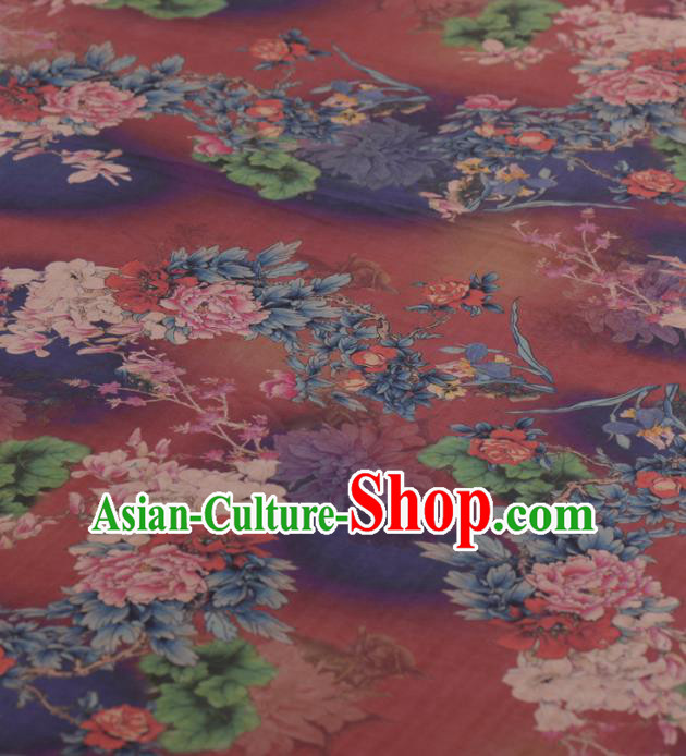 Asian Chinese Classical Peony Pattern Purplish Red Gambiered Guangdong Gauze Traditional Cheongsam Brocade Silk Fabric