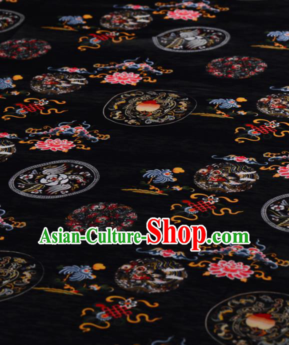 Asian Chinese Classical Dragon Phoenix Peony Pattern Black Gambiered Guangdong Gauze Traditional Cheongsam Brocade Silk Fabric