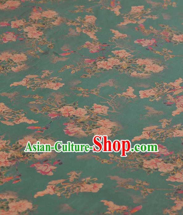 Asian Chinese Classical Begonia Flowers Pattern Green Gambiered Guangdong Gauze Traditional Cheongsam Brocade Silk Fabric