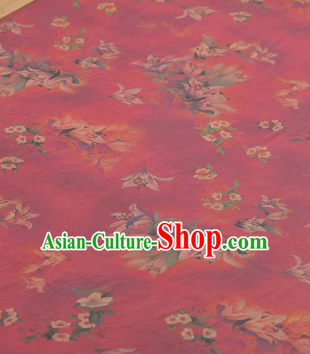 Asian Chinese Classical Magnolia Pattern Rosy Gambiered Guangdong Gauze Traditional Cheongsam Brocade Silk Fabric