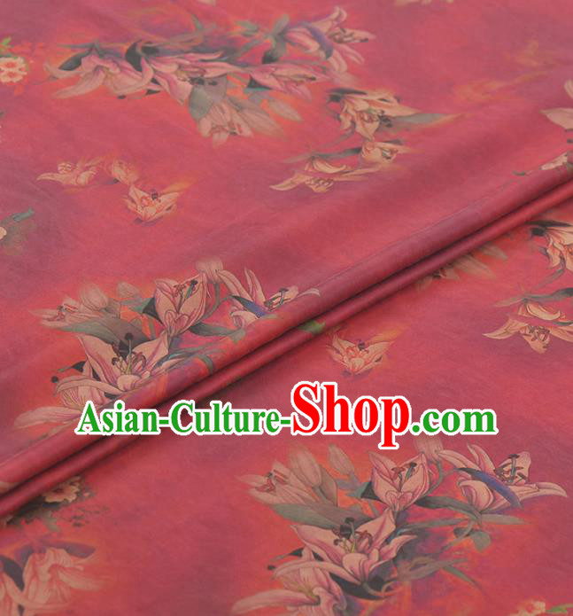 Asian Chinese Classical Magnolia Pattern Rosy Gambiered Guangdong Gauze Traditional Cheongsam Brocade Silk Fabric