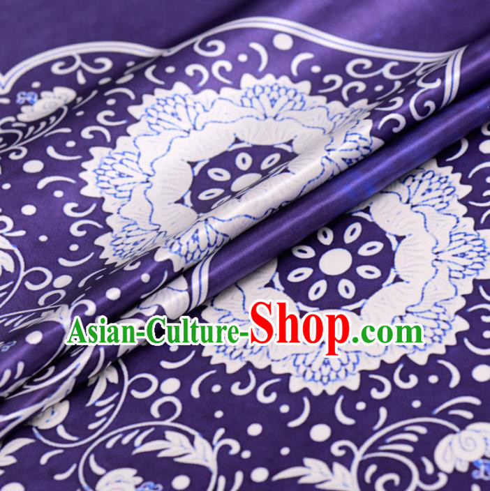 Asian Chinese Classical Pattern Purple Gambiered Guangdong Gauze Traditional Cheongsam Brocade Silk Fabric