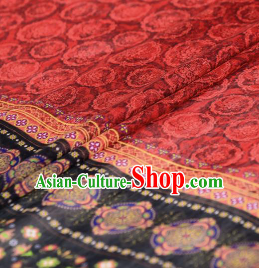 Asian Chinese Classical Pattern Red Gambiered Guangdong Gauze Traditional Cheongsam Brocade Silk Fabric