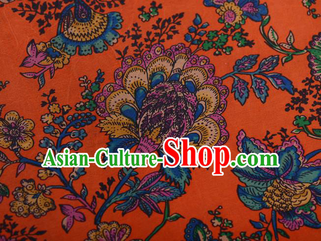 Asian Chinese Classical Cockscomb Pattern Orange Gambiered Guangdong Gauze Traditional Cheongsam Brocade Silk Fabric