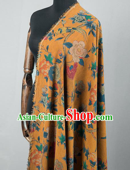 Asian Chinese Classical Peony Pattern Yellow Brocade Satin Drapery Traditional Cheongsam Brocade Silk Fabric