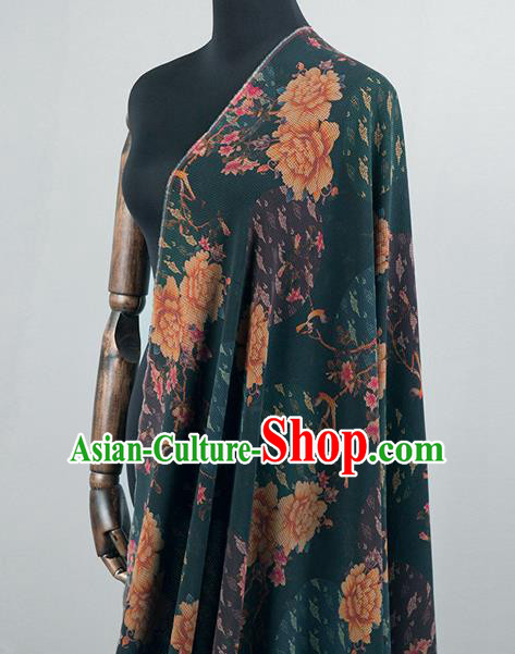 Asian Chinese Classical Peony Pattern Atrovirens Brocade Satin Drapery Traditional Cheongsam Brocade Silk Fabric