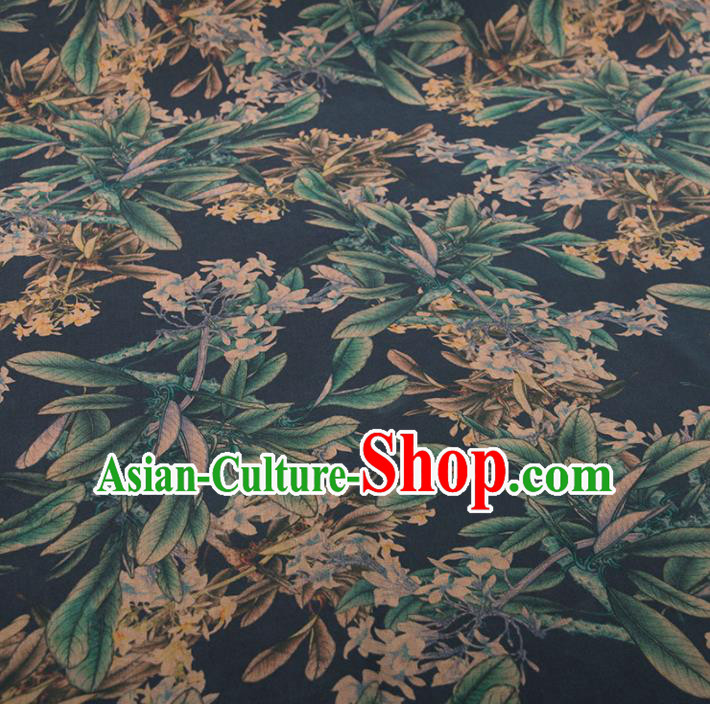 Asian Chinese Classical Leaf Pattern Navy Brocade Satin Drapery Traditional Cheongsam Brocade Silk Fabric