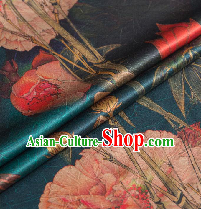 Asian Chinese Classical Peony Pattern Deep Green Brocade Satin Drapery Traditional Cheongsam Brocade Silk Fabric