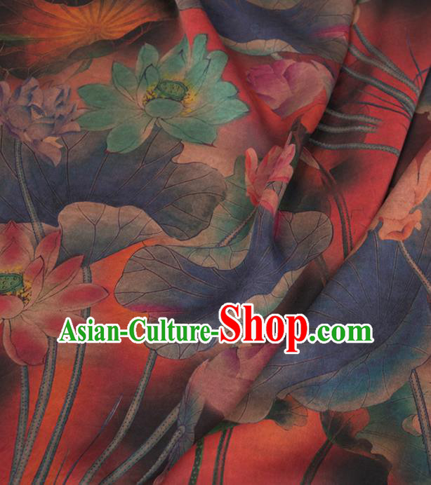 Asian Chinese Classical Lotus Pattern Dark Red Brocade Satin Drapery Traditional Cheongsam Brocade Silk Fabric