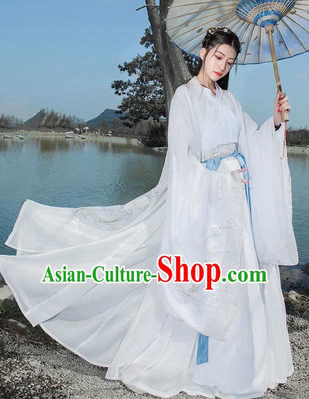 Chinese Ancient Peri Hanfu Dress Antique Traditional Jin Dynasty Princess Embroidered Historical Costume for Women