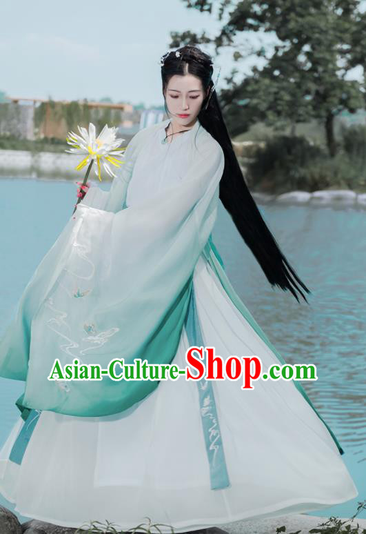 Chinese Ancient Court Princess Embroidered Hanfu Dress Antique Traditional Jin Dynasty Historical Costume for Women