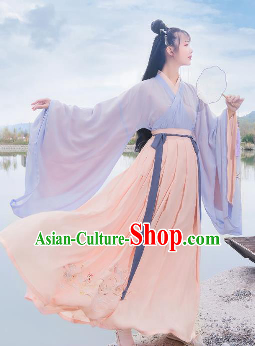 Chinese Ancient Palace Lady Embroidered Hanfu Dress Antique Traditional Jin Dynasty Princess Historical Costume for Women