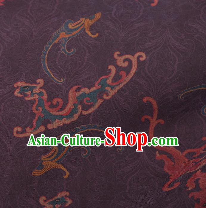 Asian Chinese Classical Kui Dragon Pattern Purple Brocade Satin Drapery Traditional Cheongsam Brocade Silk Fabric