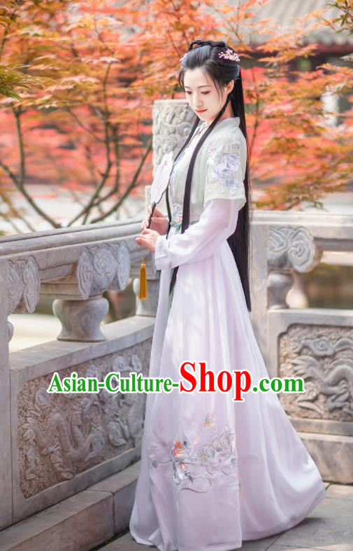 Chinese Ancient Rich Lady Embroidered Hanfu Dress Antique Traditional Song Dynasty Nobility Historical Costume for Women