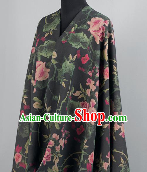 Asian Chinese Classical Flowers Pattern Black Brocade Satin Drapery Traditional Cheongsam Brocade Silk Fabric