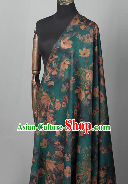 Asian Chinese Classical Yulan Magnolia Pattern Green Brocade Satin Drapery Traditional Cheongsam Brocade Silk Fabric