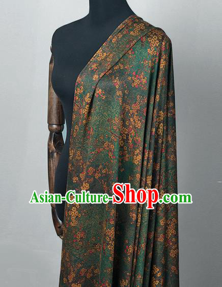 Asian Chinese Classical Plum Pattern Green Brocade Satin Drapery Traditional Cheongsam Brocade Silk Fabric