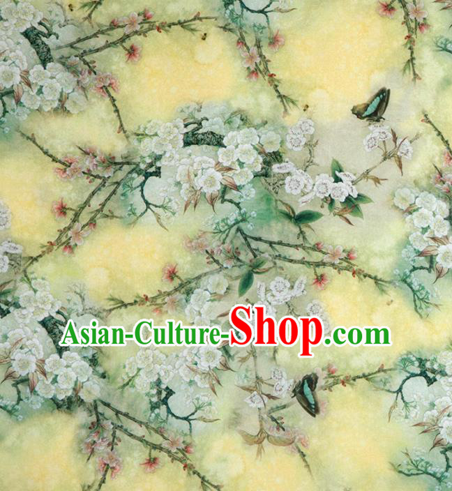 Asian Chinese Classical Pear Flowers Pattern Yellow Brocade Satin Drapery Traditional Cheongsam Brocade Silk Fabric