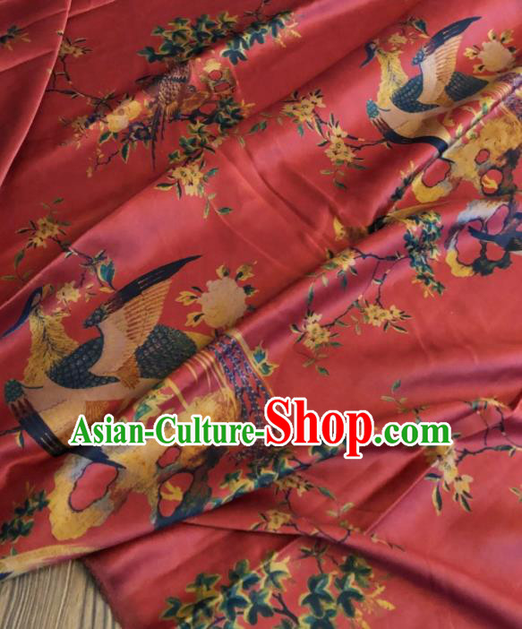 Asian Chinese Classical Phoenix Pattern Red Satin Drapery Gambiered Guangdong Gauze Brocade Traditional Cheongsam Brocade Silk Fabric