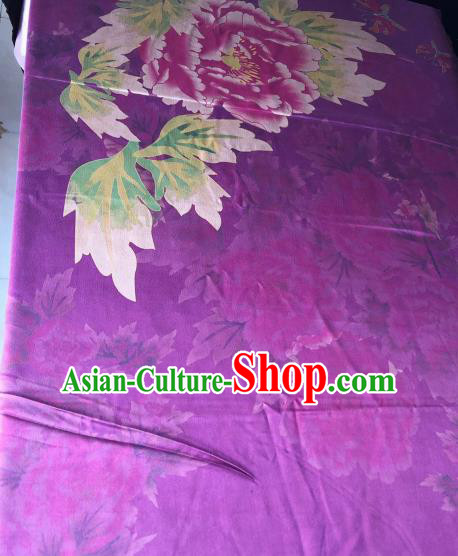 Asian Chinese Classical Peony Pattern Purple Satin Drapery Gambiered Guangdong Gauze Brocade Traditional Cheongsam Brocade Silk Fabric