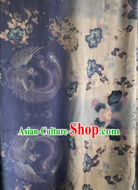 Asian Chinese Classical Phoenix Pattern Purple Satin Drapery Gambiered Guangdong Gauze Brocade Traditional Cheongsam Brocade Silk Fabric