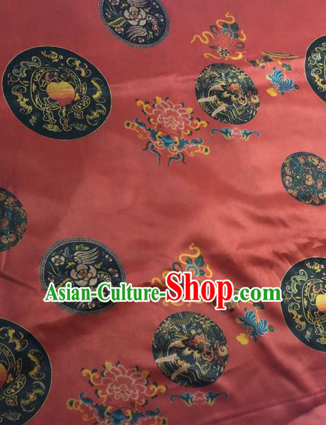 Asian Chinese Classical Dragon Peony Pattern Red Satin Drapery Gambiered Guangdong Gauze Brocade Traditional Cheongsam Brocade Silk Fabric