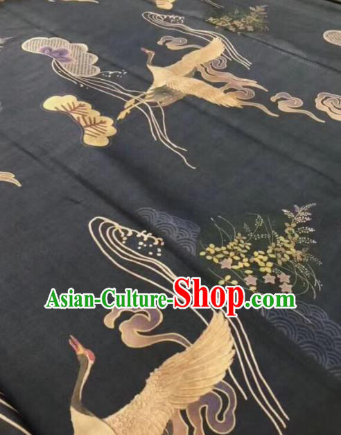 Asian Chinese Classical Cranes Pattern Black Satin Drapery Gambiered Guangdong Gauze Brocade Traditional Cheongsam Brocade Silk Fabric