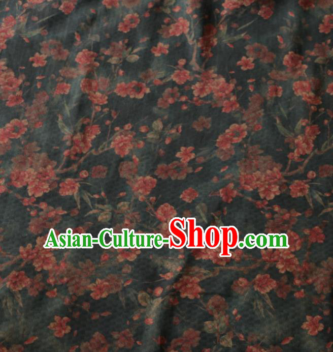 Asian Chinese Classical Plum Pattern Black Gambiered Guangdong Gauze Satin Drapery Brocade Traditional Cheongsam Brocade Silk Fabric