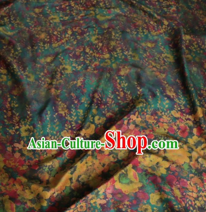 Asian Chinese Classical Flowers Pattern Green Gambiered Guangdong Gauze Satin Drapery Brocade Traditional Cheongsam Brocade Silk Fabric