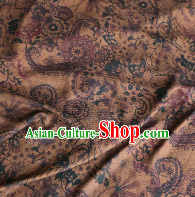 Asian Chinese Classical Flowers Pattern Khaki Gambiered Guangdong Gauze Satin Drapery Brocade Traditional Cheongsam Brocade Silk Fabric
